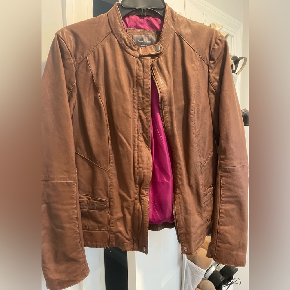 Vintage Cole Haan brown leather bomber jacket